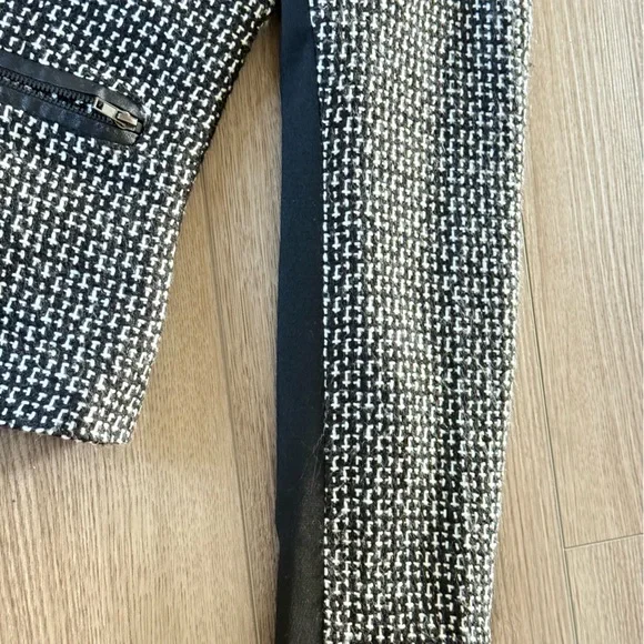 Sandro Monochrome Tweed Jacket Motorcycle Jacket w/ Leather Trim - Picture 5 of 6